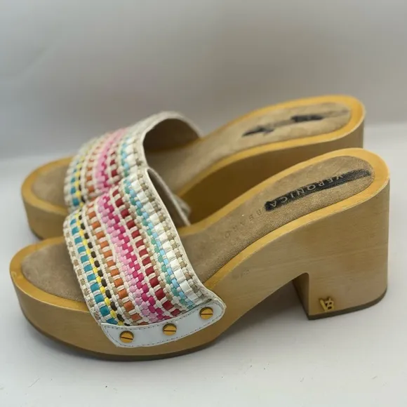 Veronica Beard Women’s Size 5 Hannalee Woven Leather Block-Heel Sandals Colorful