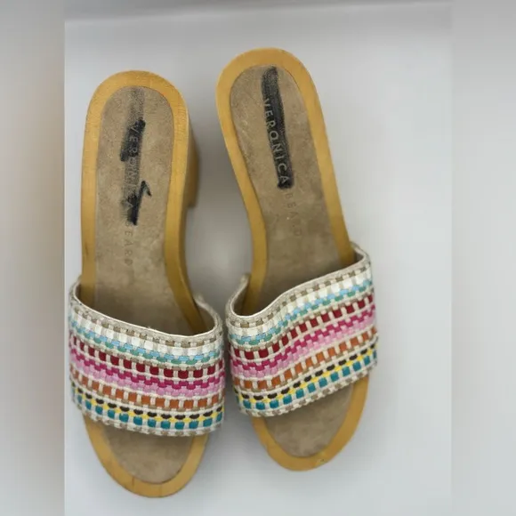 Veronica Beard Women’s Size 5 Hannalee Woven Leather Block-Heel Sandals Colorful