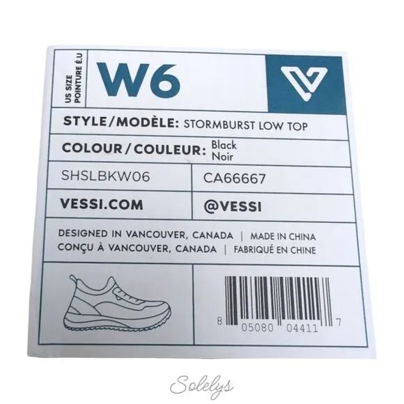 Vessi Stormburst Black Low Top Black Waterproof Dyma-Tex Knit Sneaker Womens 6