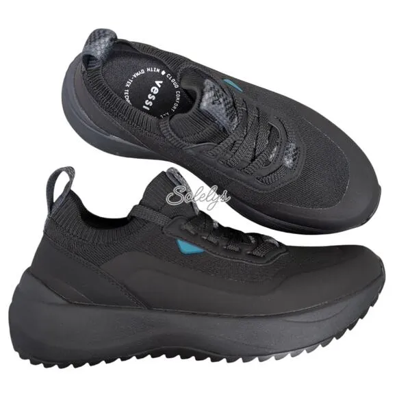 Vessi Stormburst Black Low Top Black Waterproof Dyma-Tex Knit Sneaker Womens 6