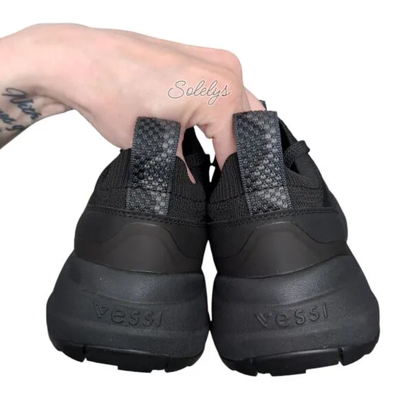 Vessi Stormburst Black Low Top Black Waterproof Dyma-Tex Knit Sneaker Womens 6