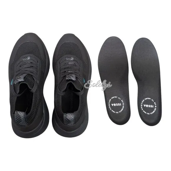 Vessi Stormburst Black Low Top Black Waterproof Dyma-Tex Knit Sneaker Womens 6