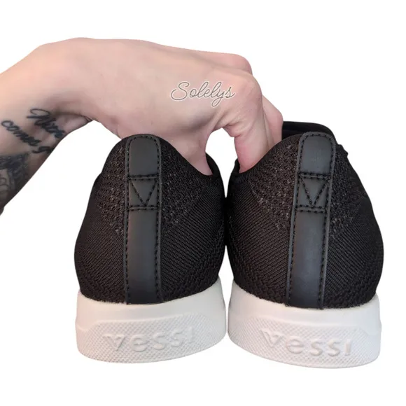 Vessi Weekend Womens 9 Asphalt Black White Dyma-Tex Knit Waterproof Sneaker