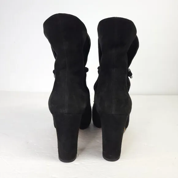Via Spiga Black Suede Leather Mid Calf Boots Size 9B Made in Italy Classic