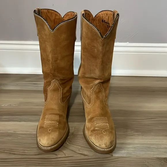 Vibram Vintage Suede cowboy boots Women’s 7 Tan Weathered Western 1978 Nashville