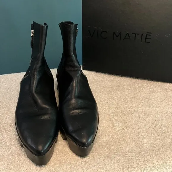 Vic Matie Leather Platform Boots w/Zipper