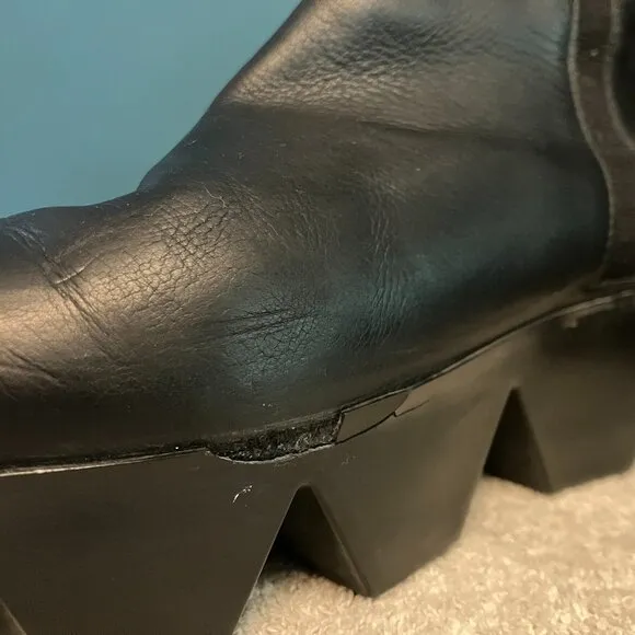 Vic Matie Leather Platform Boots w/Zipper