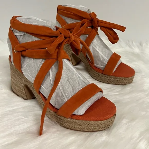 Vince Camuto Roreka Ankle-Tie Espadrille Platform Sandals In Orange Red