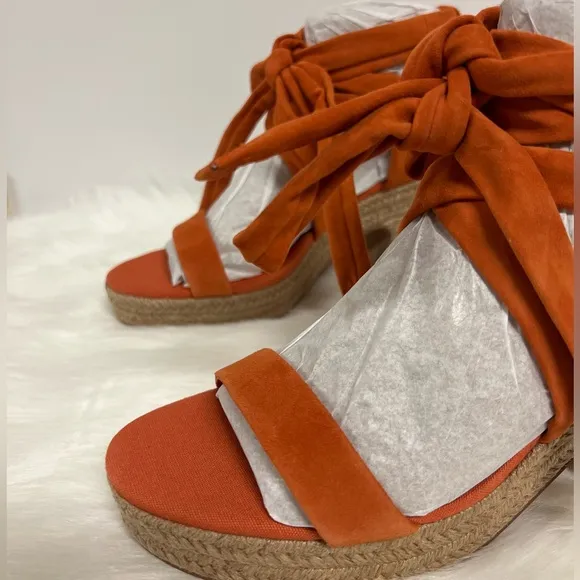 Vince Camuto Roreka Ankle-Tie Espadrille Platform Sandals In Orange Red