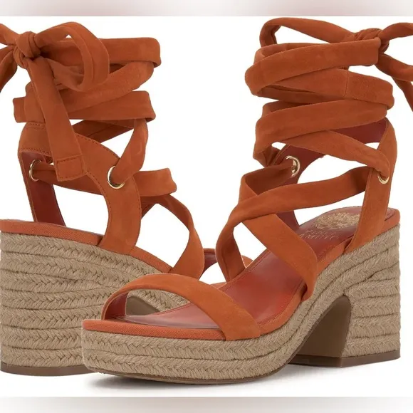 Vince Camuto Roreka Ankle-Tie Espadrille Platform Sandals In Orange Red