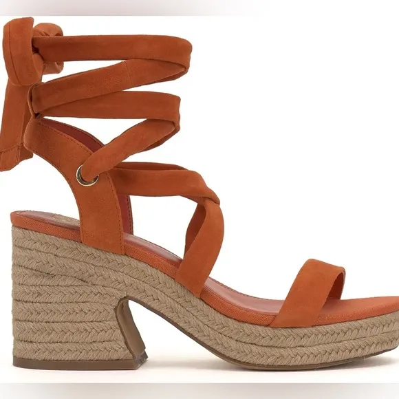 Vince Camuto Roreka Ankle-Tie Espadrille Platform Sandals In Orange Red