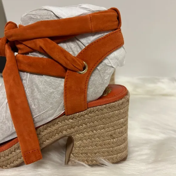 Vince Camuto Roreka Ankle-Tie Espadrille Platform Sandals In Orange Red