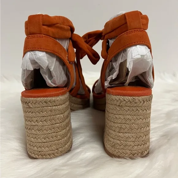 Vince Camuto Roreka Ankle-Tie Espadrille Platform Sandals In Orange Red