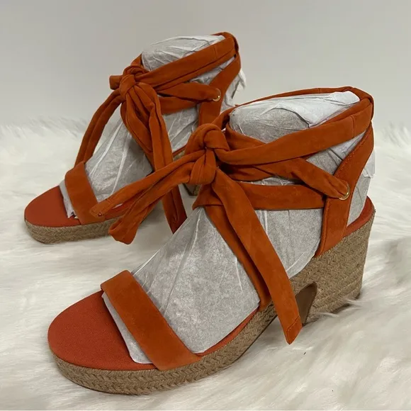 Vince Camuto Roreka Ankle-Tie Espadrille Platform Sandals In Orange Red