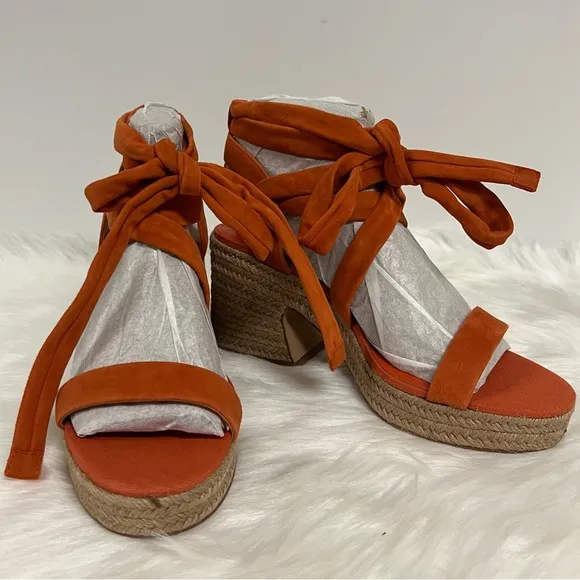 Vince Camuto Roreka Ankle-Tie Espadrille Platform Sandals In Orange Red