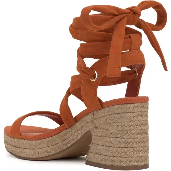 Vince Camuto Roreka Ankle-Tie Espadrille Platform Sandals In Orange Red