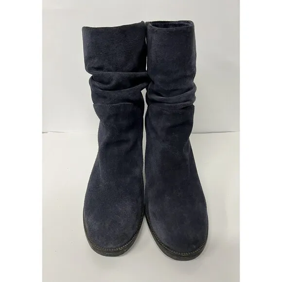 Vince Cumoto Slouch High Ankle Suede Boots Navy 10