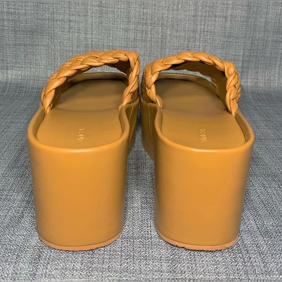 Vince Mari Slip On Platform Wedge Sandals Tan Leather Size 11