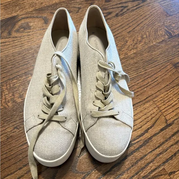 Vince Women's Beige Canvas Platform Sneakers