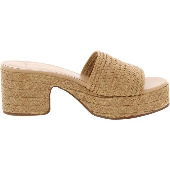 Vince Womens Margo Raffia Beige Woven Peep-Toe Platform Sandals Shoes NWOB