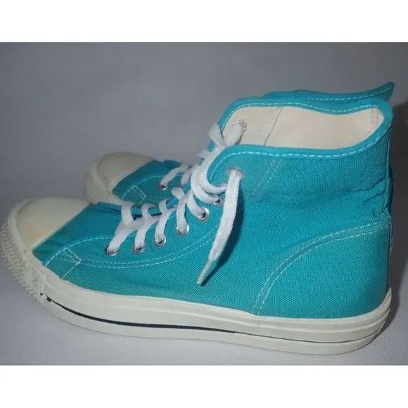 Vintage 80s KMART Trax High Tops Aqua Sneaker 7.5 Mens Shoes Canvas Blue USA