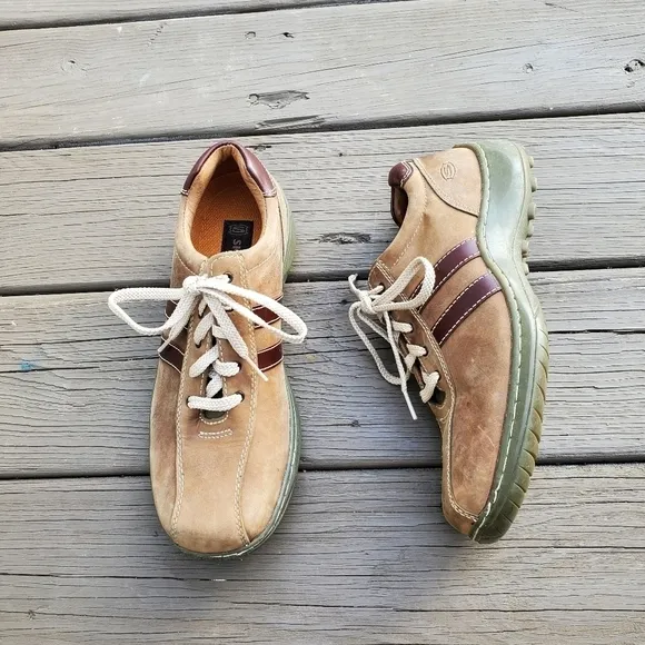 Vintage 90s y2k Skechers Tan Brown Nubuck Suede Leather Bicycle Casual Shoes 9