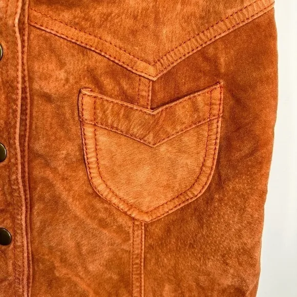 Vintage H&amp;M Genuine Suede Leather A-Line Mini Skirt Brown-Rust Size 6 **EUC**