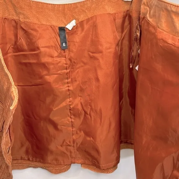 Vintage H&amp;M Genuine Suede Leather A-Line Mini Skirt Brown-Rust Size 6 **EUC**