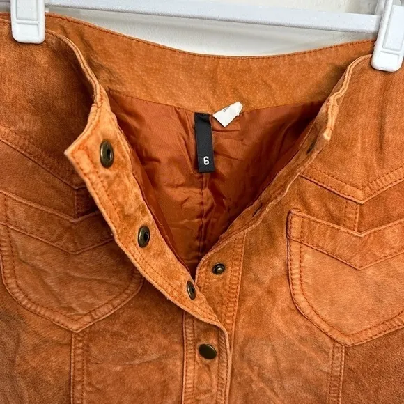 Vintage H&amp;M Genuine Suede Leather A-Line Mini Skirt Brown-Rust Size 6 **EUC**