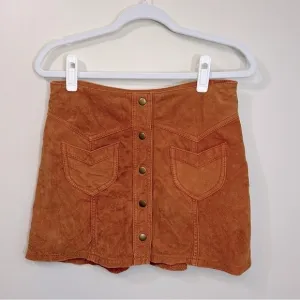 Vintage H&amp;M Genuine Suede Leather A-Line Mini Skirt Brown-Rust Size 6 **EUC**