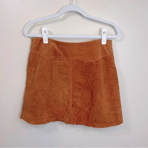 Vintage H&amp;M Genuine Suede Leather A-Line Mini Skirt Brown-Rust Size 6 **EUC**