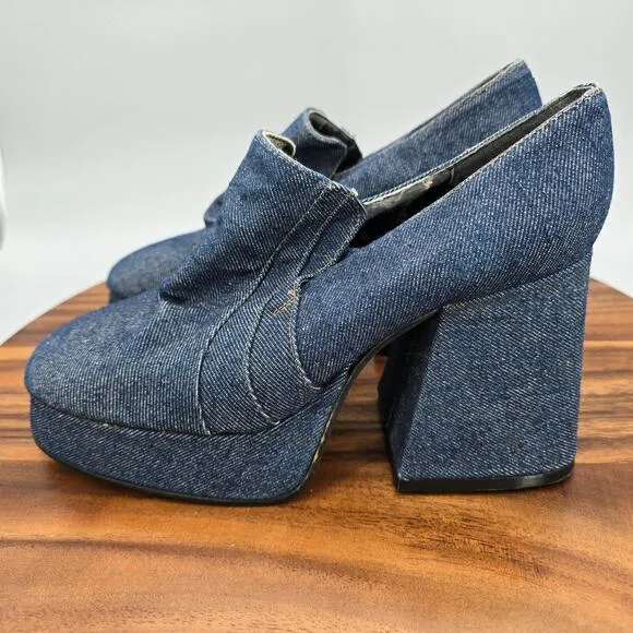 Vintage John Fluevog Platform Shoes Women's 7 Blue Denim Tastyvogs Block Heels