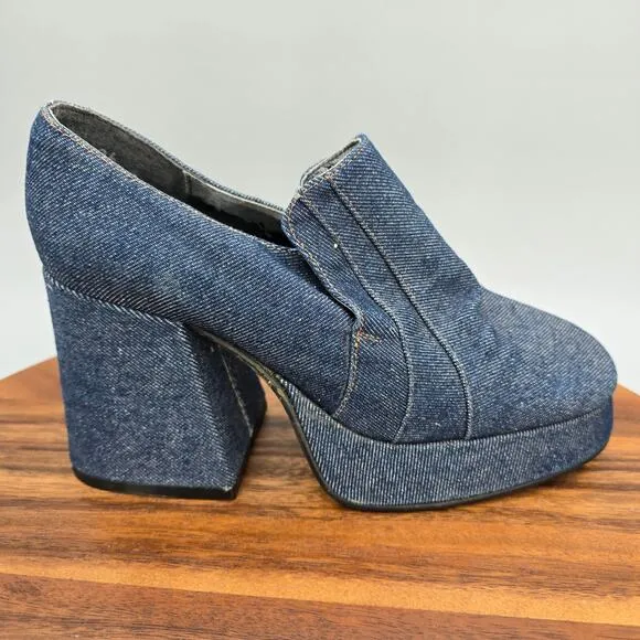 Vintage John Fluevog Platform Shoes Women's 7 Blue Denim Tastyvogs Block Heels