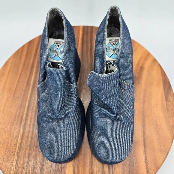 Vintage John Fluevog Platform Shoes Women's 7 Blue Denim Tastyvogs Block Heels