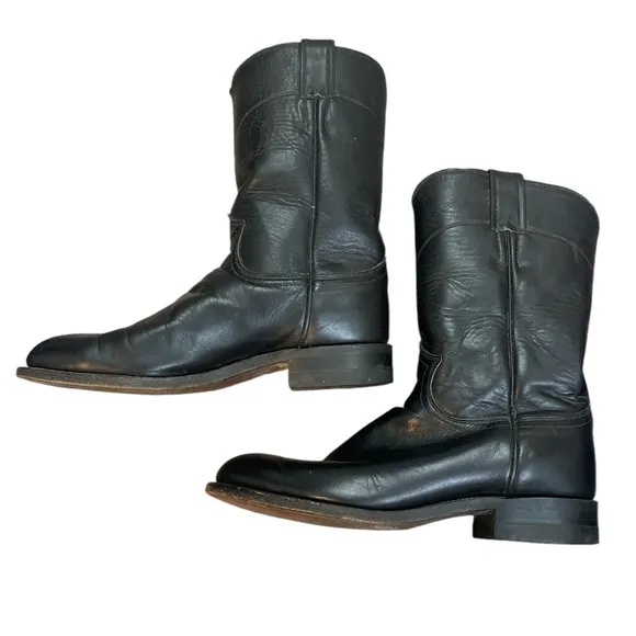 Vintage Justin Classic Roper Boots 3133 Made in USA Black Round Toe Size 7.5D