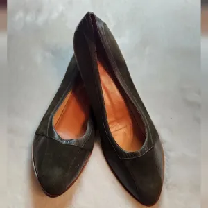 Vintage Leopoldo Giordano Leather and Suede Green Shoes Size 38.5