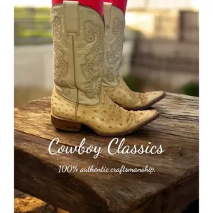 vintage men 8 women 10.5 pointy toe full quill ostrich skin Boots cowboy rodeo
