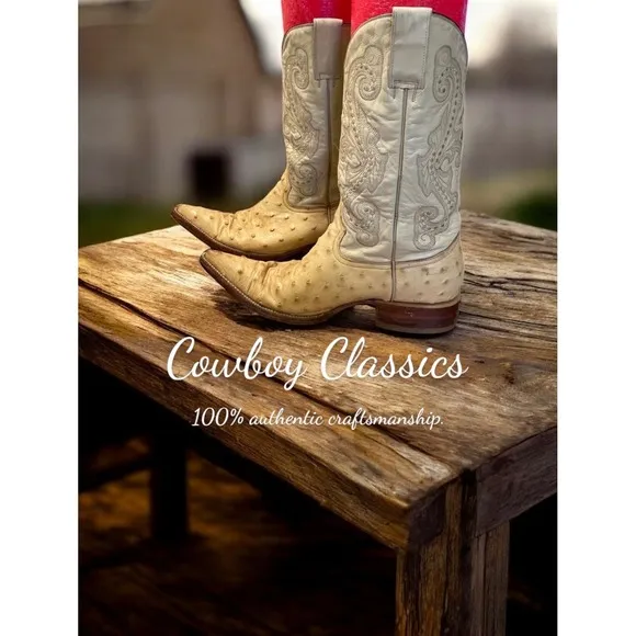 vintage men 8 women 10.5 pointy toe full quill ostrich skin Boots cowboy rodeo