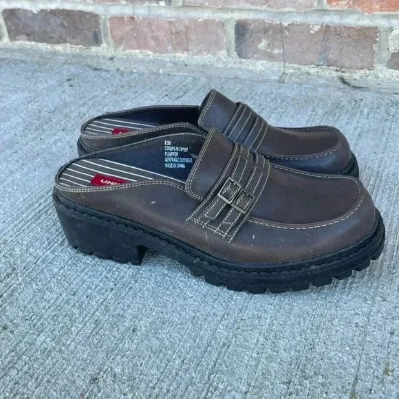 Vintage Mules Women’s Shoes Union Bay Dark Brown Chunky Slip On Y2k 90s Size 8.5