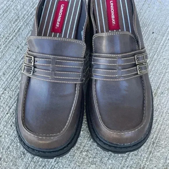 Vintage Mules Women’s Shoes Union Bay Dark Brown Chunky Slip On Y2k 90s Size 8.5