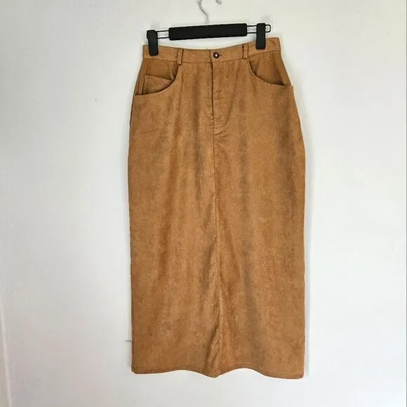 Vintage Orvis Green Label Ultrasuede Modest High Waist Camel Tan Maxi Skirt 8