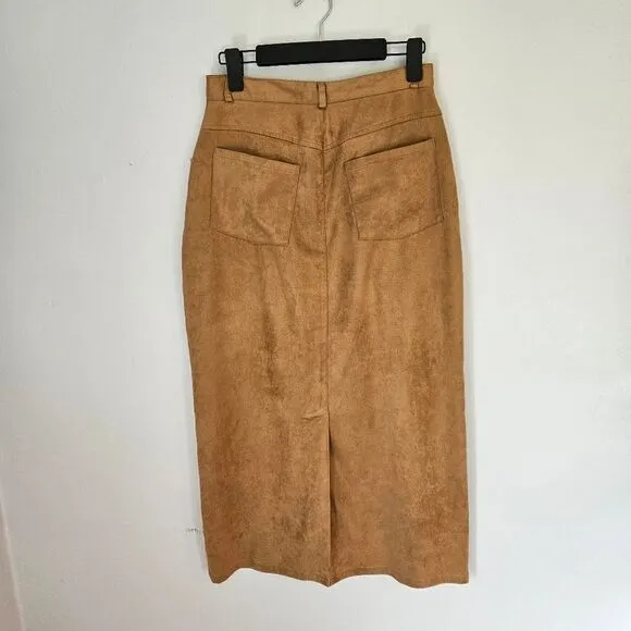 Vintage Orvis Green Label Ultrasuede Modest High Waist Camel Tan Maxi Skirt 8