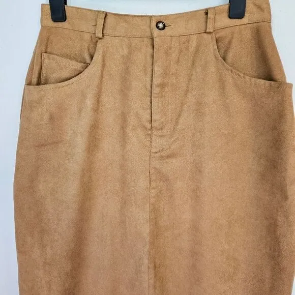 Vintage Orvis Green Label Ultrasuede Modest High Waist Camel Tan Maxi Skirt 8