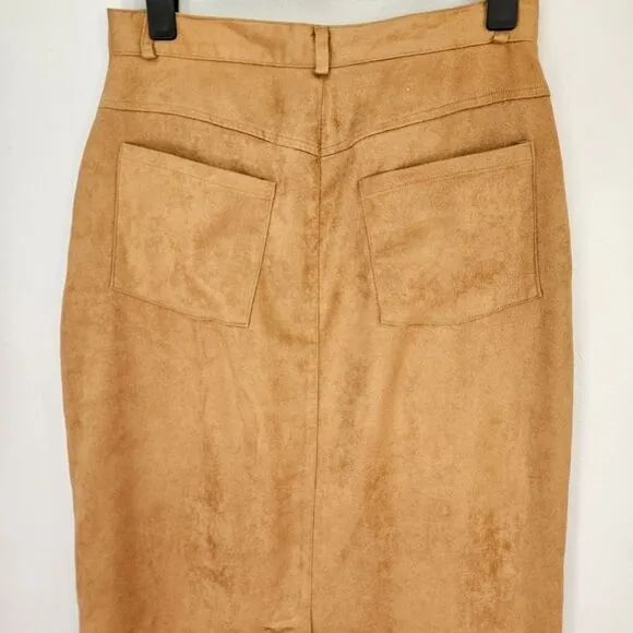 Vintage Orvis Green Label Ultrasuede Modest High Waist Camel Tan Maxi Skirt 8