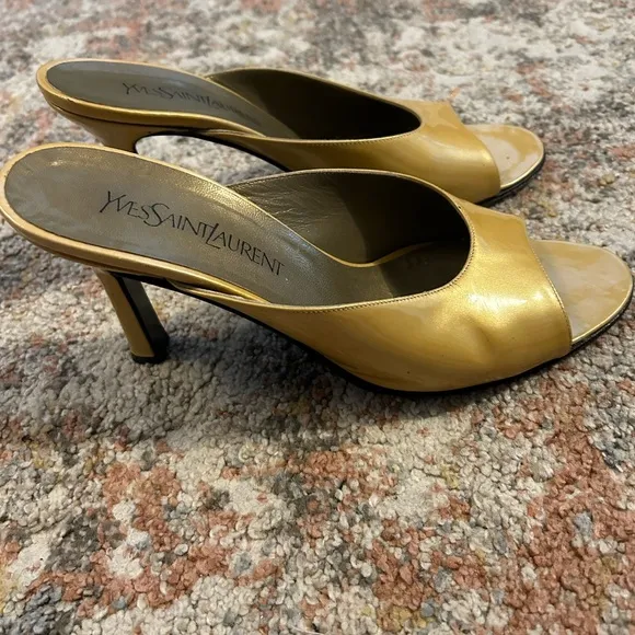 Vintage Yves Saint Laurent Women's Yellow Open-Toe Mules