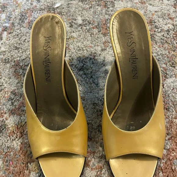 Vintage Yves Saint Laurent Women's Yellow Open-Toe Mules