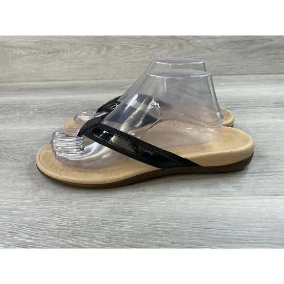 Vionic 44 Tide TVW1002 Women's 9 Black Leather Toe Post Slip-On Flip-Flop Sandal