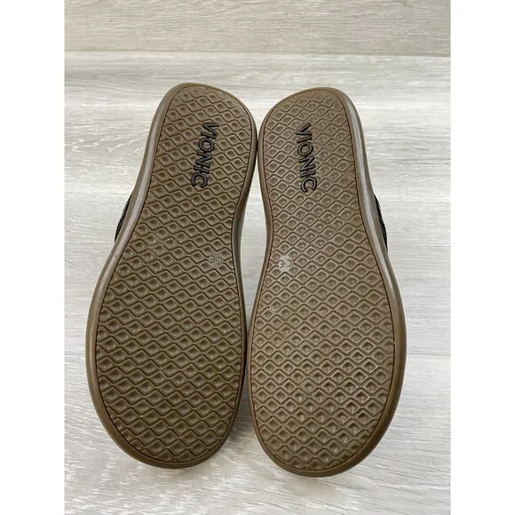Vionic 44 Tide TVW1002 Women's 9 Black Leather Toe Post Slip-On Flip-Flop Sandal