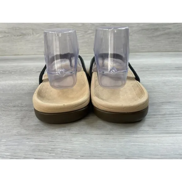 Vionic 44 Tide TVW1002 Women's 9 Black Leather Toe Post Slip-On Flip-Flop Sandal