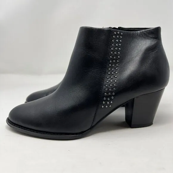 Vionic Georgia Orthotic Black Leather Ankle Boots Women's 9 Studded Classic